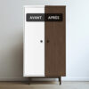 Deux visuels d'une armoire avant avoir été peinte et après avoir été peinte avec la Peinture Libéron Effet Bois de la gamme Meuble Signé en teinte Noyer