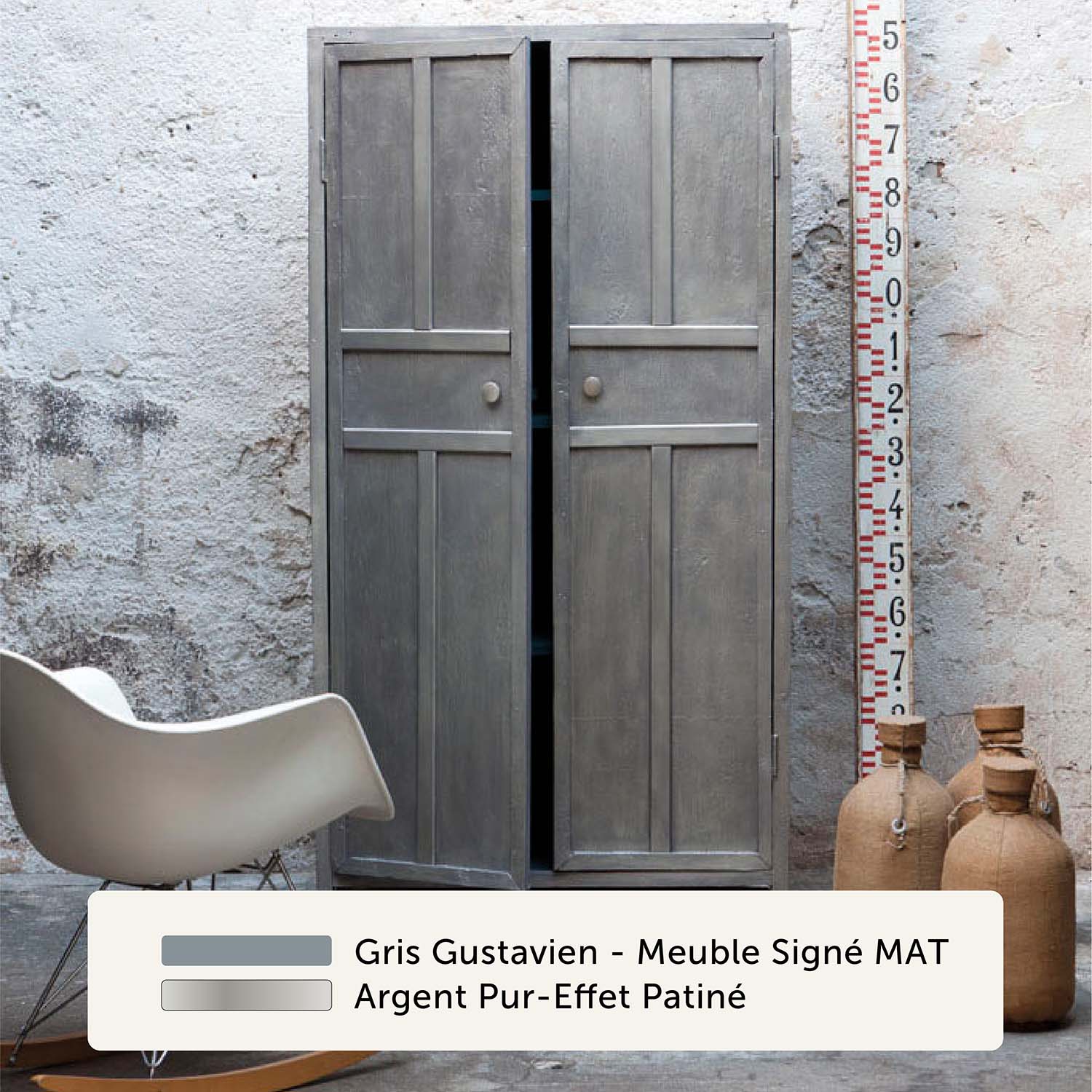 Libéron - Meuble Signé - Cire Patiné - Associations Association de couleurs, Argent Pur de la gamme Libéron Meuble Signé Cire Effet Patiné, Gris Gustavien de la gamme Libéron Meuble Signé Mat